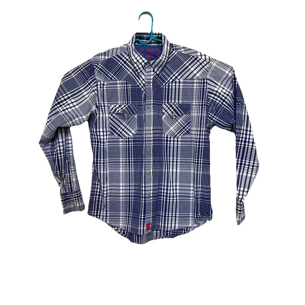 Mens Wrangler Twenty X Long Sleeve Plaid Pearl Snap Buttons Shirt Size, Large, L